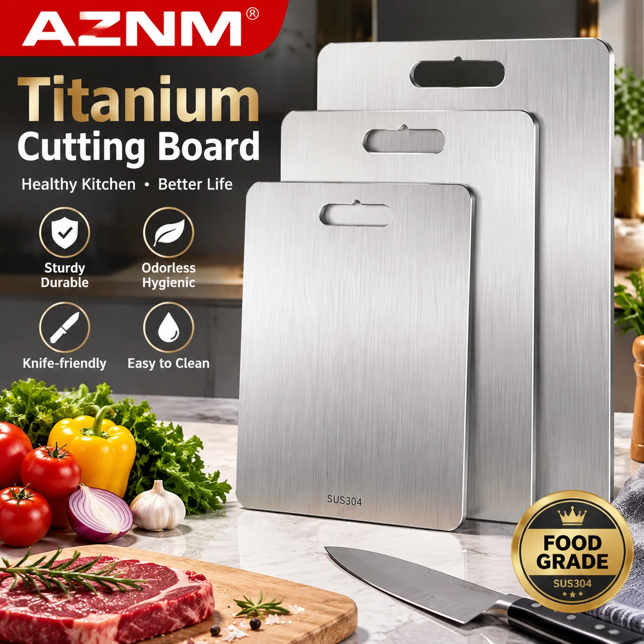 Planches à découper en titane pour la cuisine, planche à découper double face, tapis de découpe de qualité alimentaire, plateau de service, planche à découper pour fruits et viande