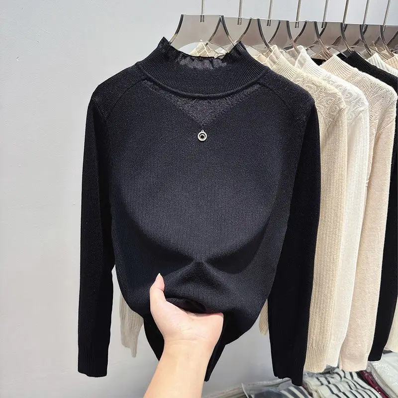 เสื้อสเวตเตอร์เซ็กซี่และทันสมัย ดีไซน์ใหม่สำหรับฤดูใบไม้ร่วงและฤดูหนาว ปี 2025 เสื้อคอเต่าตาข่าย