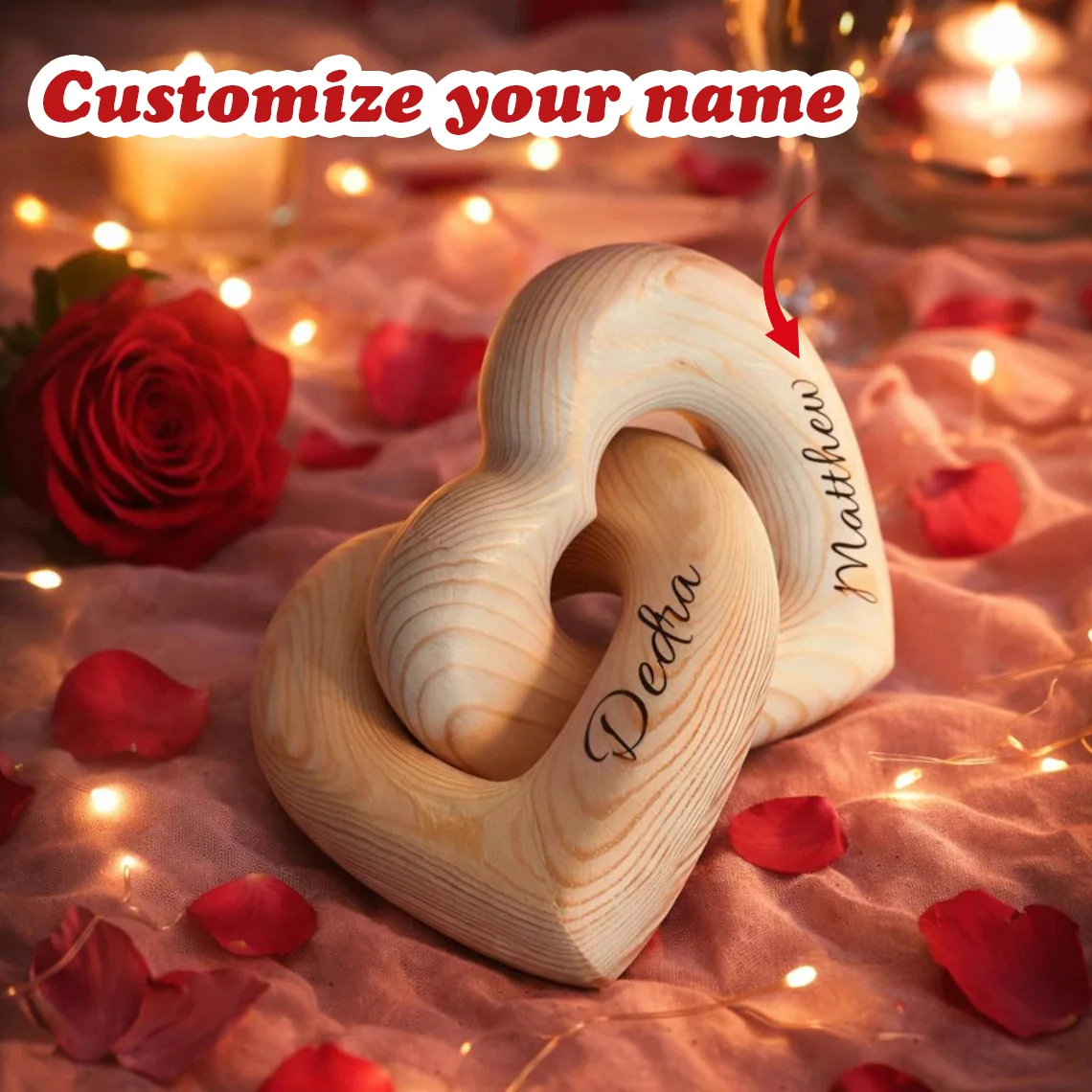 Personalized tree shaped heart-shaped souvenir | Carving infinite hearts with couple's names, a gift for anniversaries.