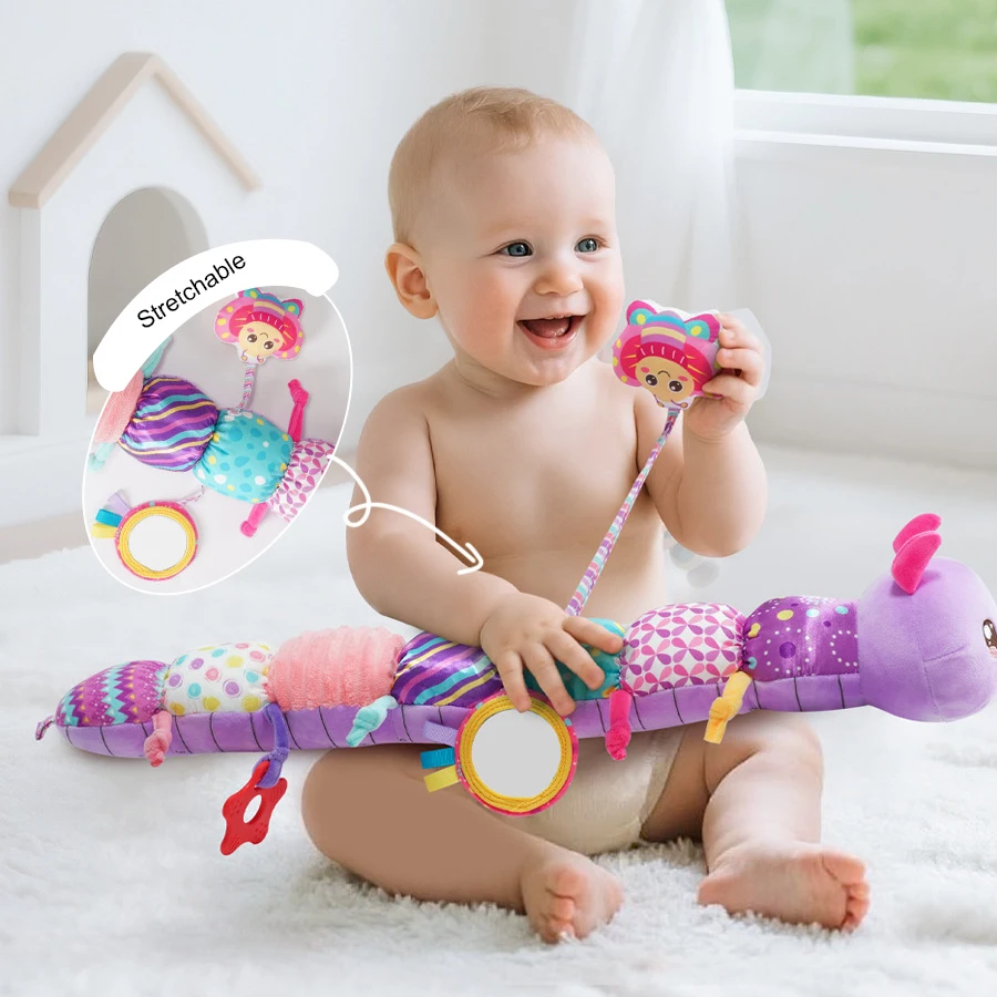 Baby Musical Caterpillar Plush Toy with Crinkles Rattles Sensory Learning Toy for 0+ Months Infants Newborn Boys Girls Gifts