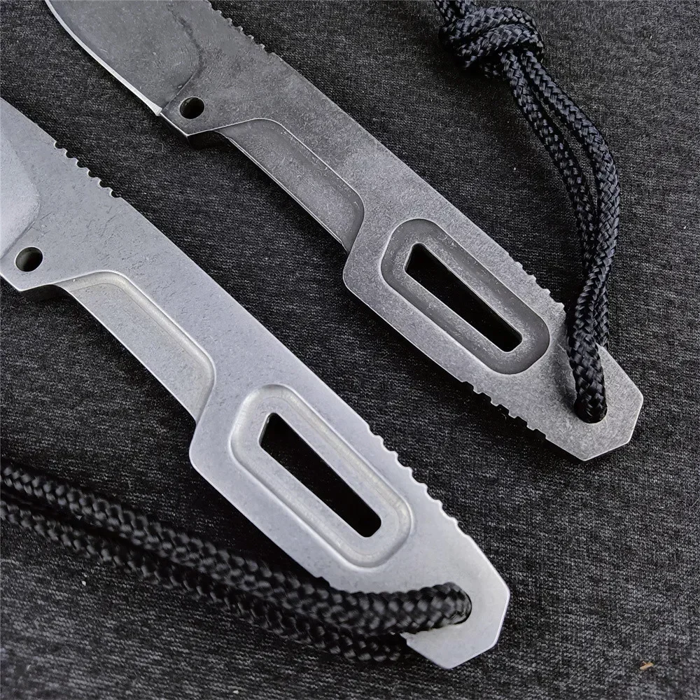 SATRE Pocket Fixed Blade Knife D2 Blade Stone Wash Steel Handle Outdoor Camping EDC Knives Tactical Straight Tool with K Sheath