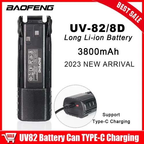 Baofeng UV-82 워키토키 배터리, 더 긴 리튬 이온 배터리, 지지대 C타입 충전, UV82, UV8D, UV82HP 양방향 라디오용, 2023 신제품