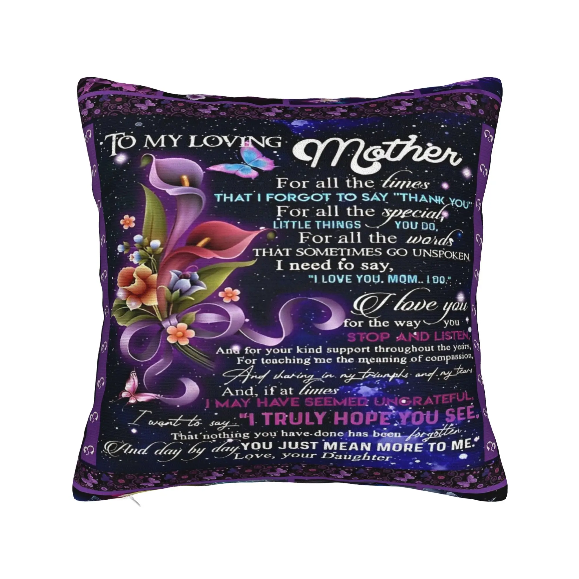 Mother's Day  Square Pillowcases Polyester Home Love From Daughter Cushion Cover Cute Decor Pillowcase 45*45