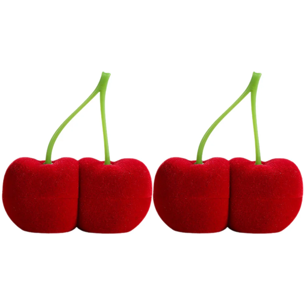 2 Pcs The Ring Cherry Jewelry Box Organizer Case for Decor Earrings Storage Holder Red Bride