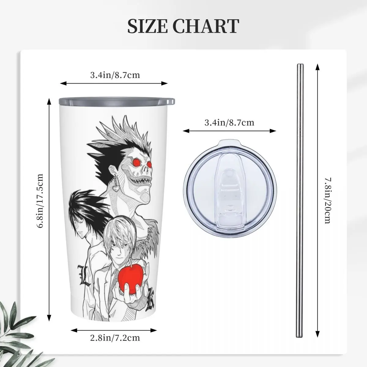 Death Book Death Note Anime Stainless Steel Tumbler Vacuum Insulated Mug Thermal Cold Cups Straw With Lid 20oz