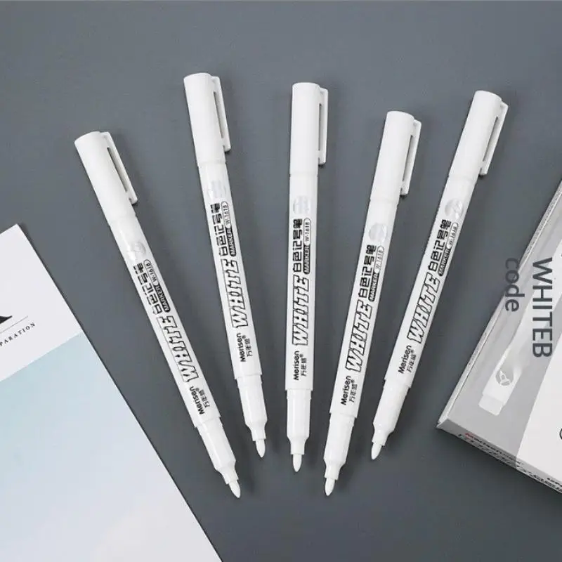 12pcs/Box Permanent White Marker Pens With Opaque Quick Drying Ink Smooth Tip For Diy Crafts Art Drawing Dark Surface Marking view 4