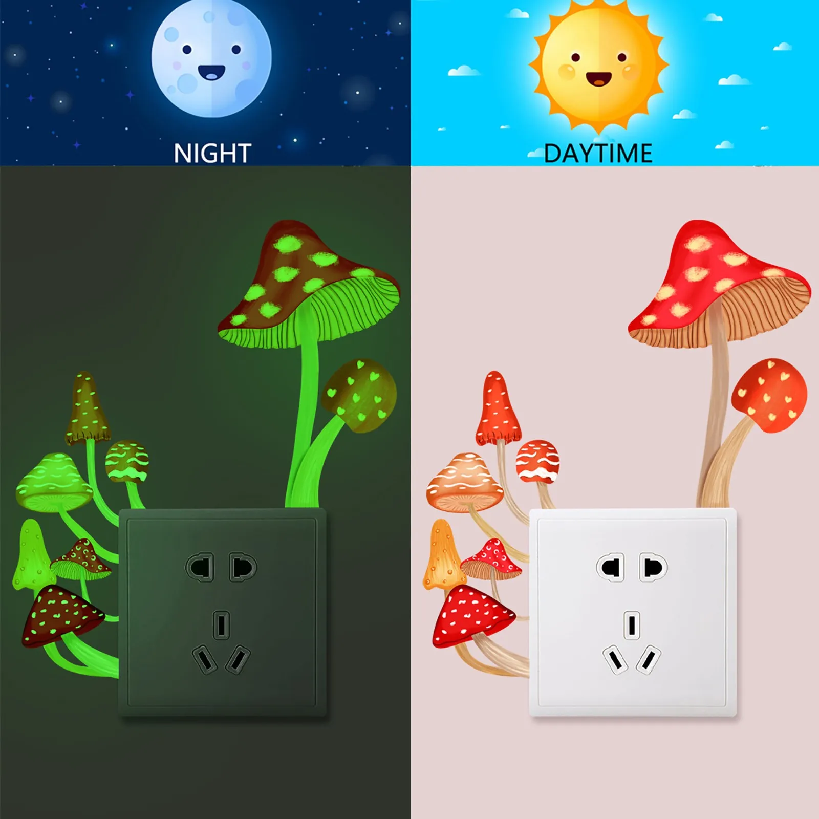 

Mushroom Luminous Stickers Light Switch Cover Wall Sticker Bedroom Living Room Kids Stickers Decorative Self Adhesive Home Decor