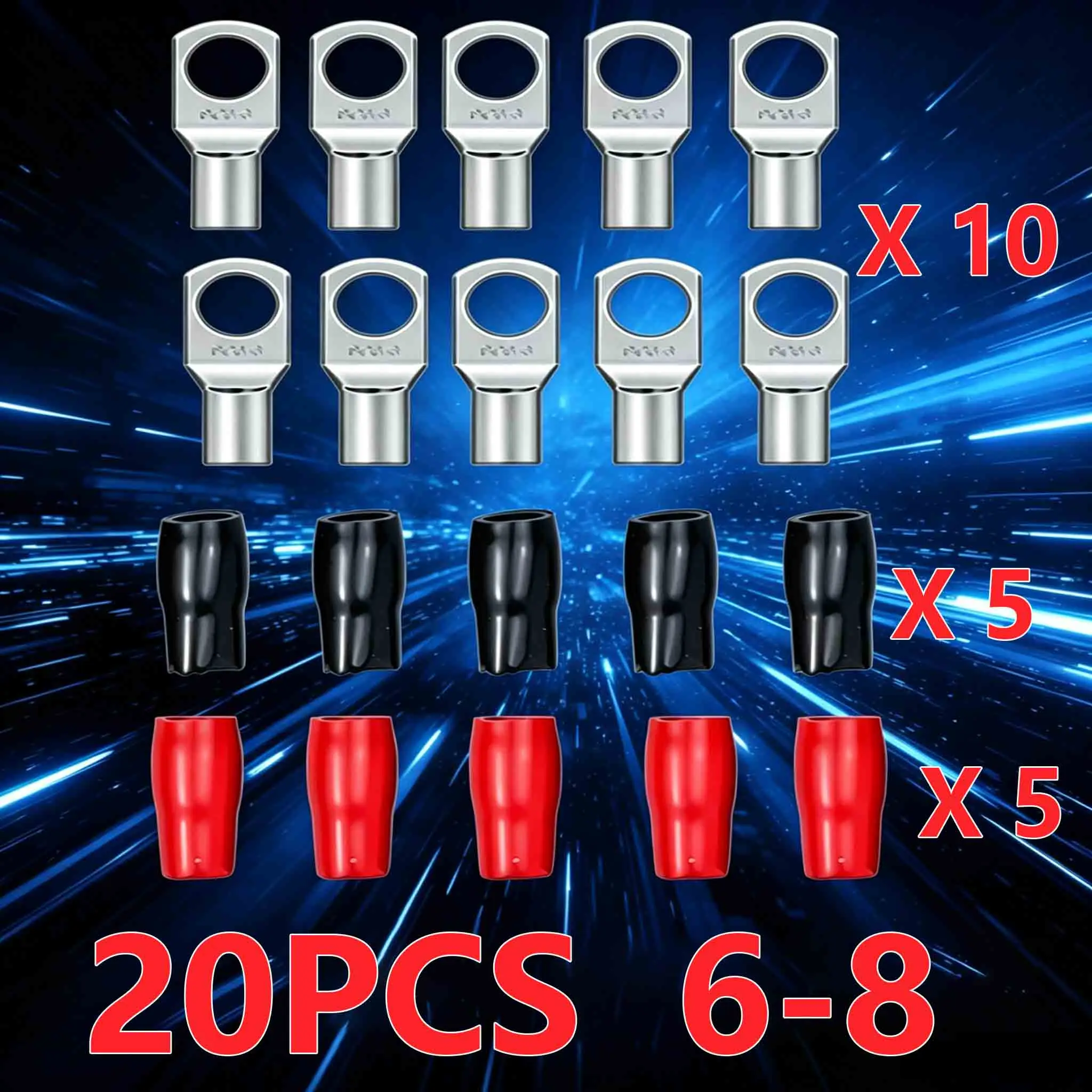 20PCS 4-25mm Sortiment Verzinnte Kupfer Lugs Ring Crimp Terminals Batterie Draht Schweißen Kabel Anschlüsse Kit – Detail 13