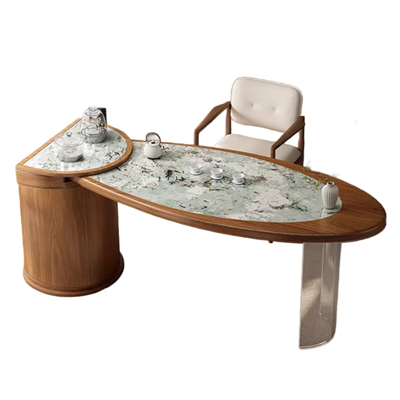 Office Modern Home Living Room Tea Table Integrated A complete set of light luxury rock slab tea table and chair combination Hig