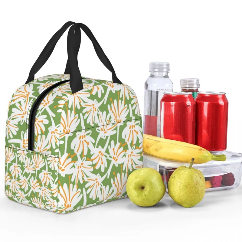 

Spring White Flowers Picnic Lunch Bags for Women Children Flower Food Storage Portable Tote Lunchbox Insulated Thermal Bento Bag