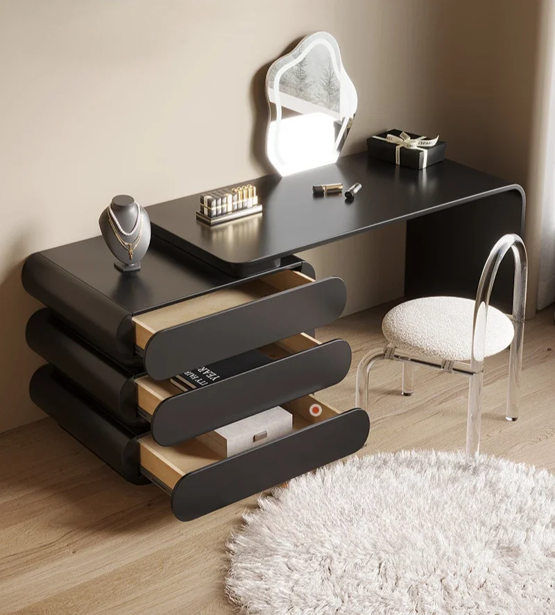 

Dressing small apartment bedroom black retro style light luxury premium makeup table