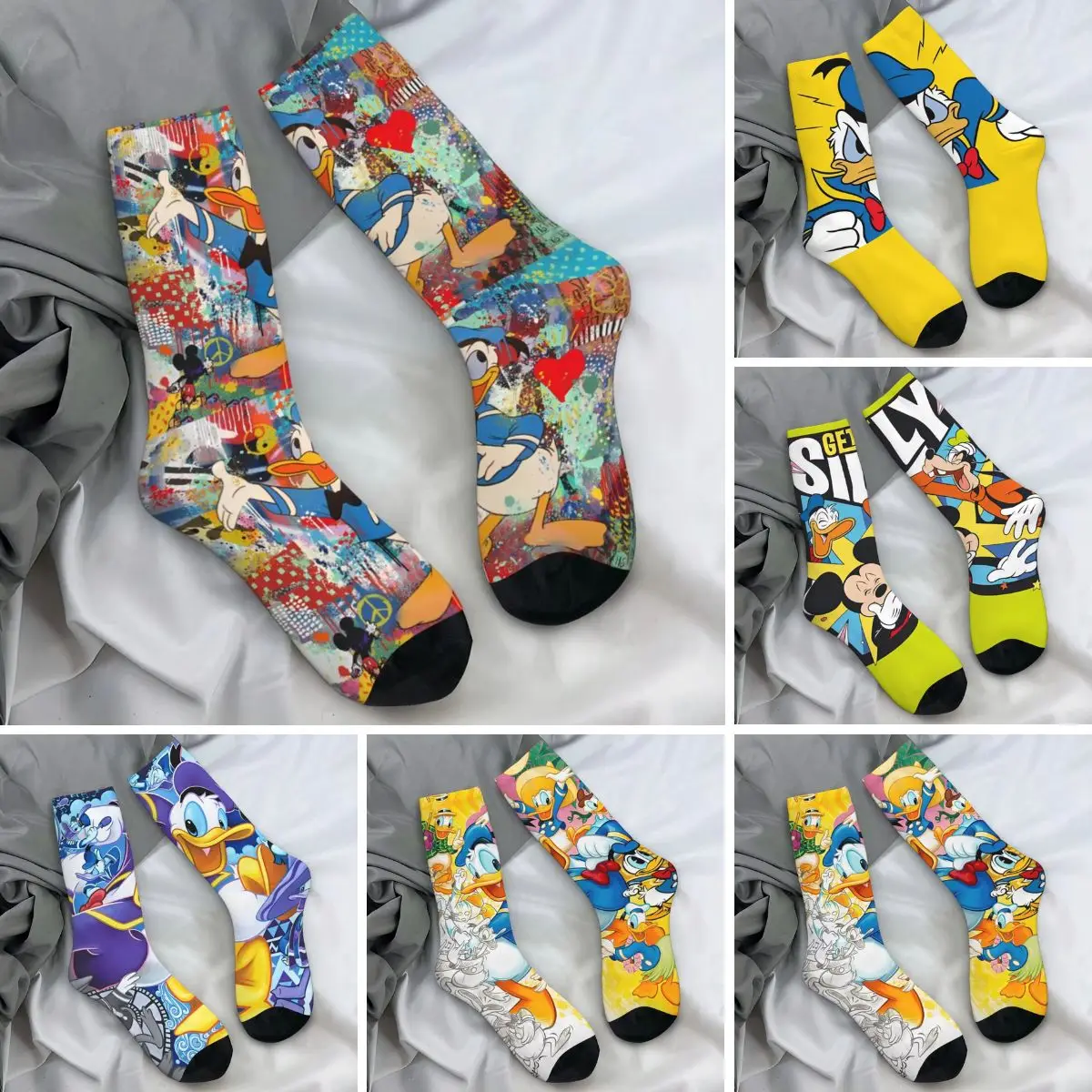 Funny Donald Duck Printed Stockings Adults Men Socks Comfortable Kawaii Socks Winter Cycling Non-Slip Graphic Socks Gift Idea