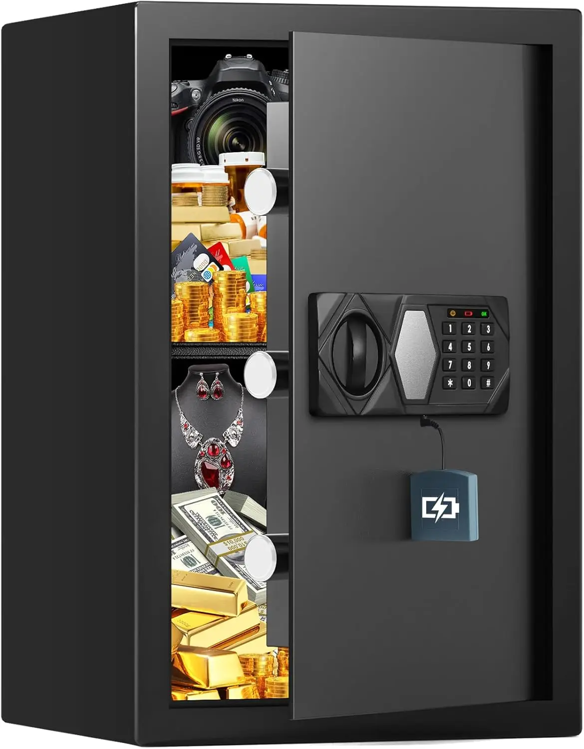 

Большой огнестойкий сейф объемом 3,8 куб для домашнего использования, цифровые домашние сейфы, водонепроницаемые и огнестойкие с резервными клавишами и системой сигнализации, защита от кражи