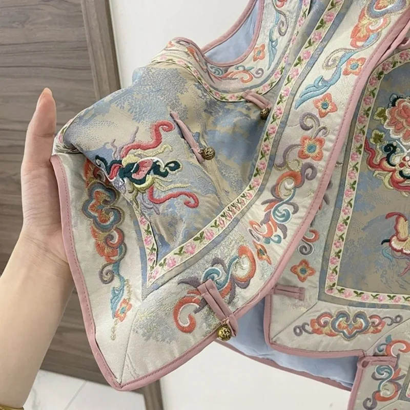 Heavyweight Embroidered Waistcoat Retro Button-up Jacquard Brocade Embroidered Waistcoat for Women Heavy Embroidery Ethnic Style