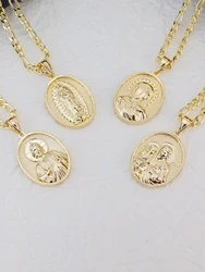 1 Piece 14k Gold Plated Virgin Mary Christ Pendant Necklace St. Jude Joseph Religious Jewelry