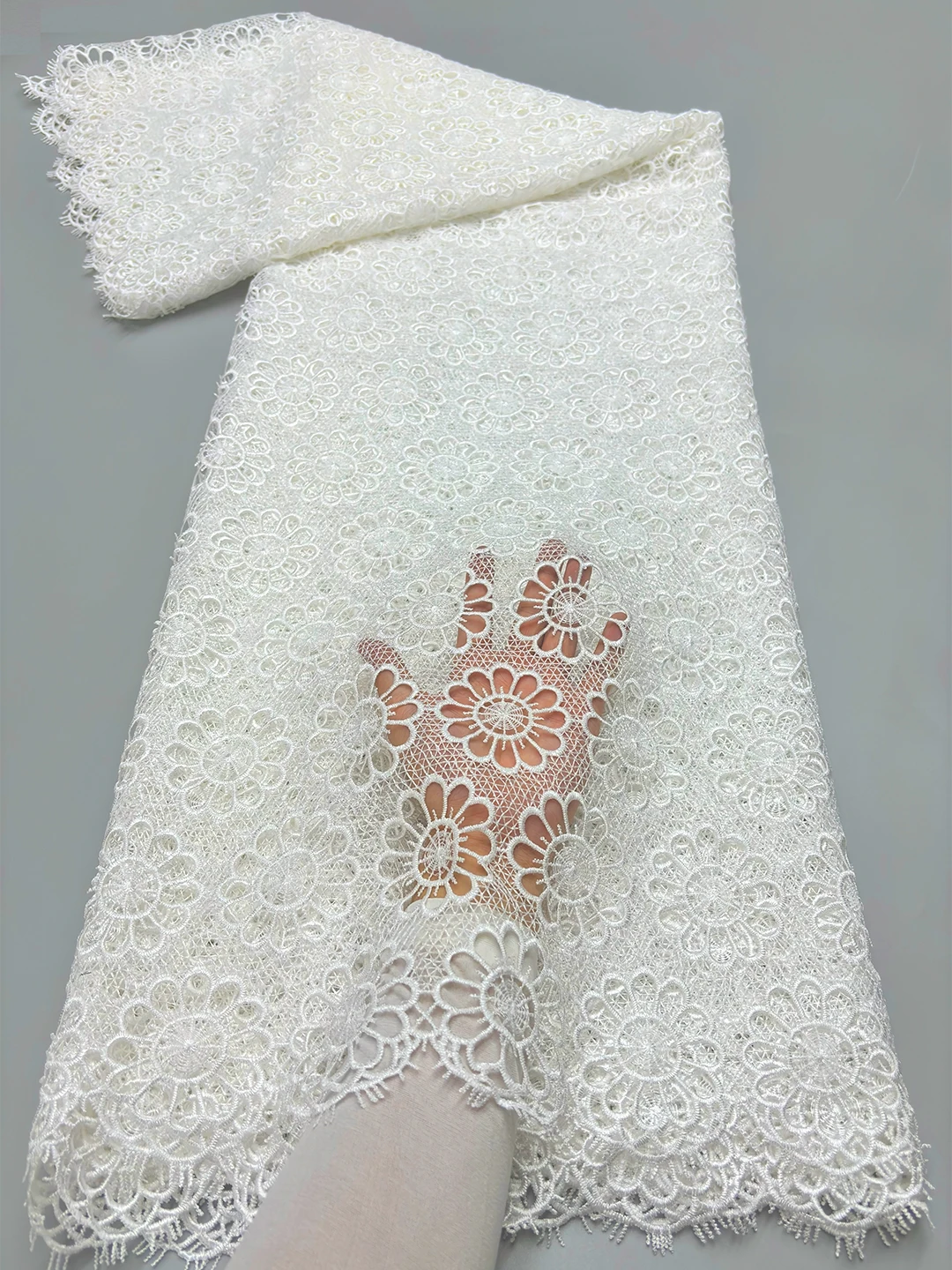 

Pure White Nigerian Guipure Cord Lace Fabric 2024 High Quality 5 Yards African Lace Fabric For Bridal Elegant Evening Prom Dress