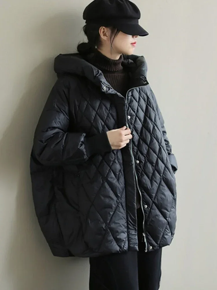 2024 New Autumn Winter Women Hooded Loose 90% White Duck Down Parka Casual Female Thick Warm Down Coat Snow Jackets Outwear