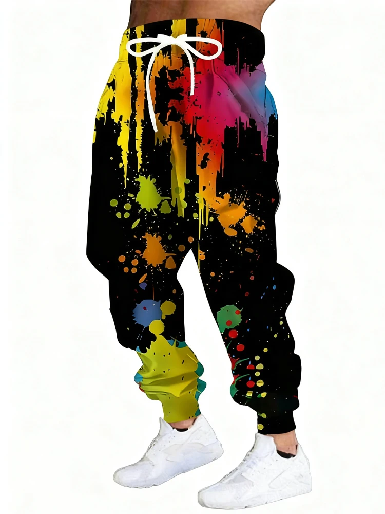 

Новые мужские повседневные брюки с 3D цветным принтом, уличные дышащие спортивные брюки, стильные уличные брюки на шнурке, мужские брюки с манжетами