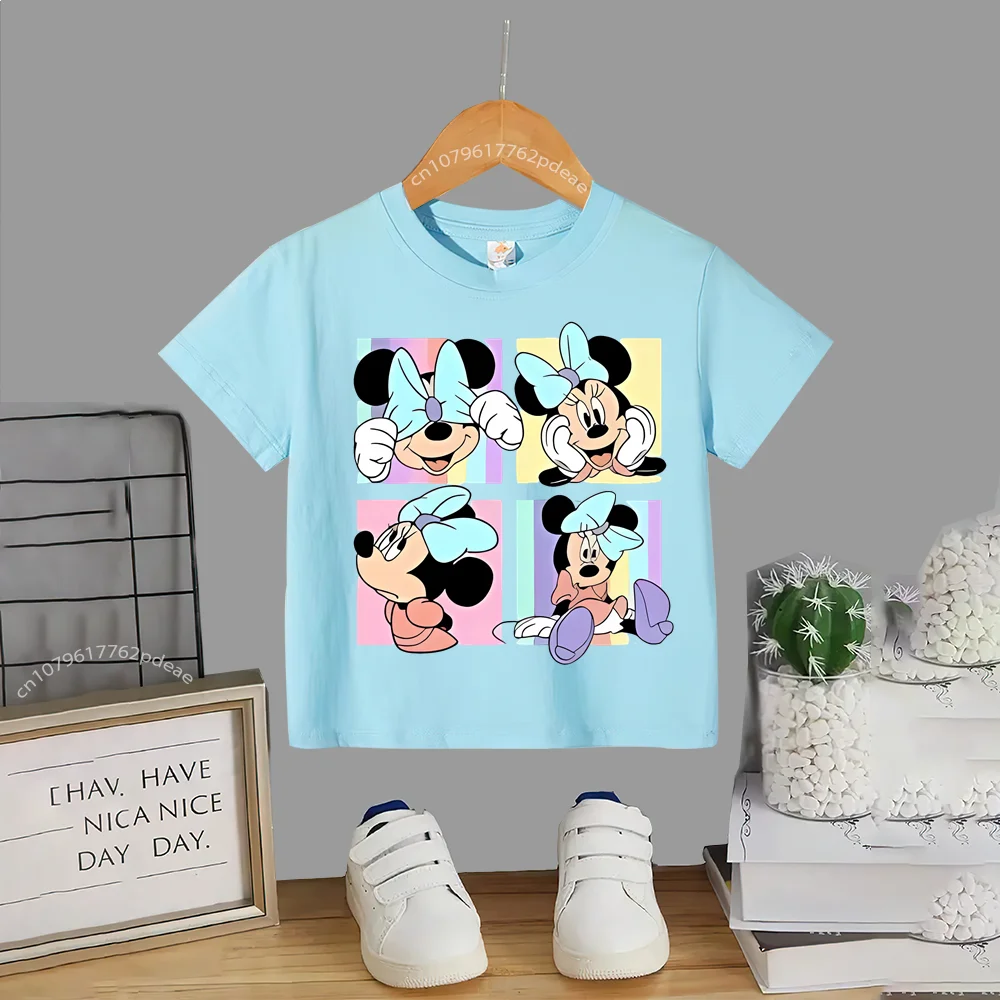 Disney Teen 100% Cotton T-shirt Kids Street Cartoon Playful Mickey Outdoor Comfortable Casual crew neck T-shirt Boys Girls short