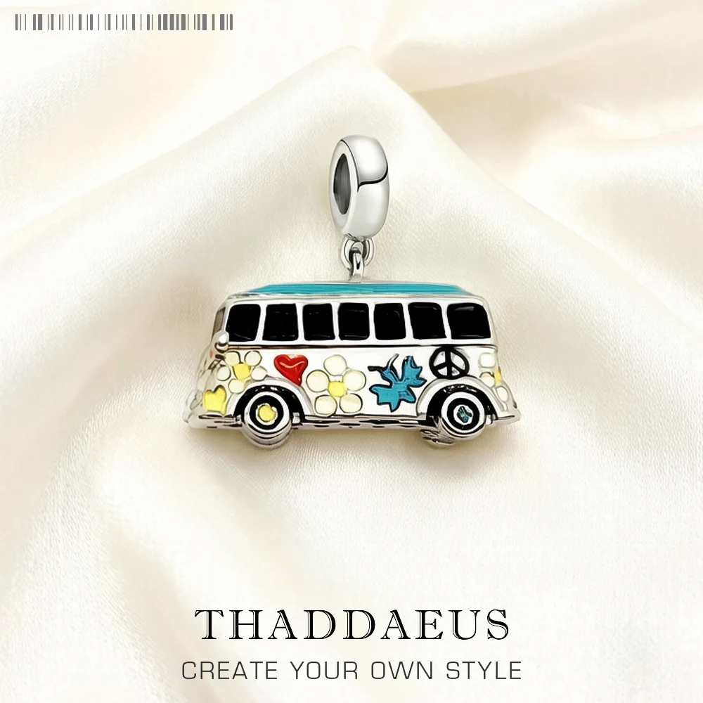 Colorful Peace Bus Charms Pendant Europe Jewelry Findings Accessories 925 Sterling Silver Vintage Gift For Women Men
