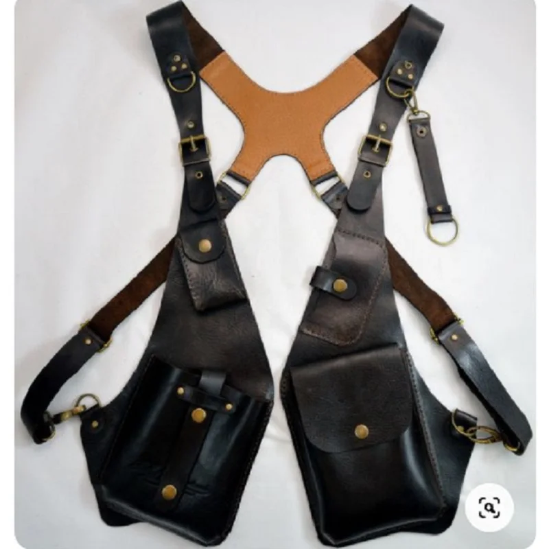 Männer Frauen Steampunk Vintage PU Leder Schulter Harness Tasche Doppel Telefon Brieftasche Fall Holster Viking Unterarm Geldbörse Tasche Kostüm