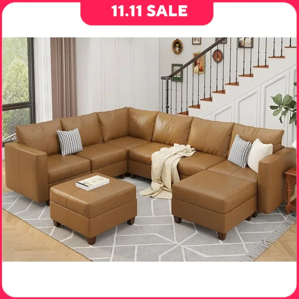 Modular Sectional Sofa with Storage U Shaped Sectionals Faux Leather Sectional Couch Large Sectional Sofa