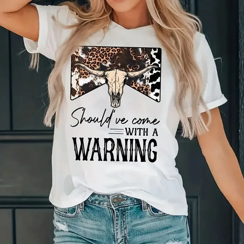 Should've Come with A Warning Print Women T Shirt Cowboy T-Shirt Western Country Graphic Tee Female Vintage Clothes