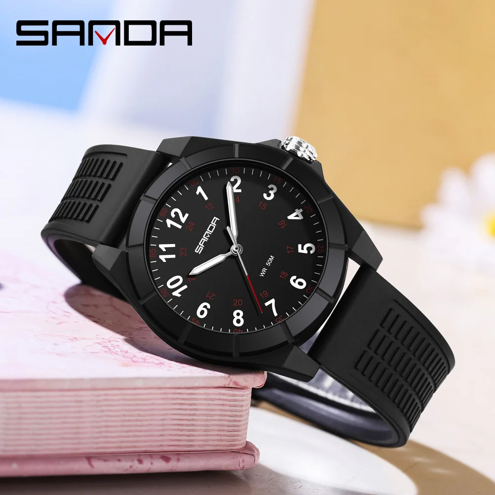 Fashion SANDA 6232 Simple Design Soft Children's Quartz Watch TPU Strap Sports Waterproof Night Light Children's Quartz Watch