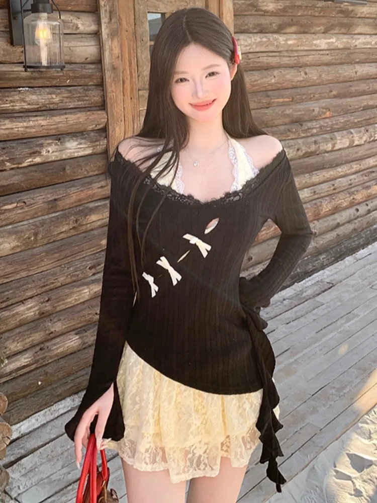 

Spicy Girl Lace Knitted Dress Set Women's Autumn Winter New Style Two-Piece Suit Korean Version Commute Pure Desire Style