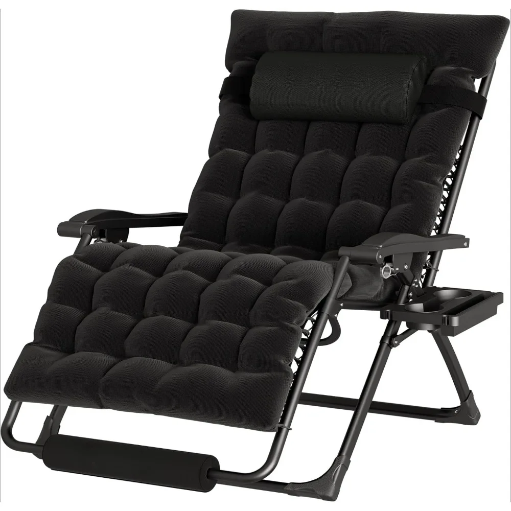 Oversized Zero Gravity Chair 33In XXL Patio Reclining Chair with Cushion, Outdoor Folding Recliner with Pillows