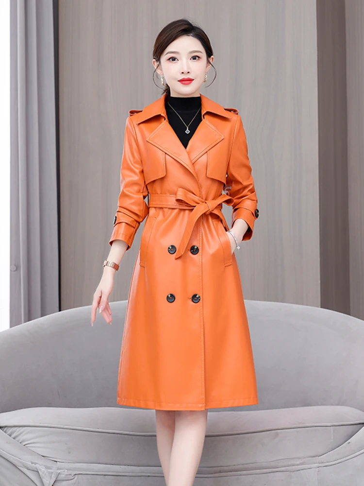 Haining Echt Leren Jaet Dames Halflange 2025 Lente Herfst Nieuwe Sle High-End Leren Windjack Met Riem Slim-fit S...