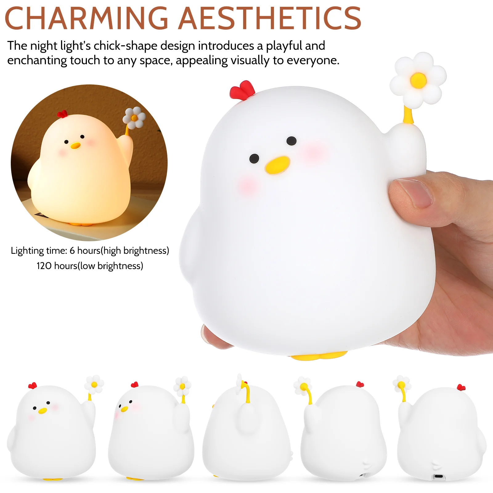 ضوء ليلي قابل لإعادة الشحن للحضانة، مصباح طاولة بجانب السرير، مصباح منضدة على شكل حيوان لطيف، مصباح غرفة مزخرف مع