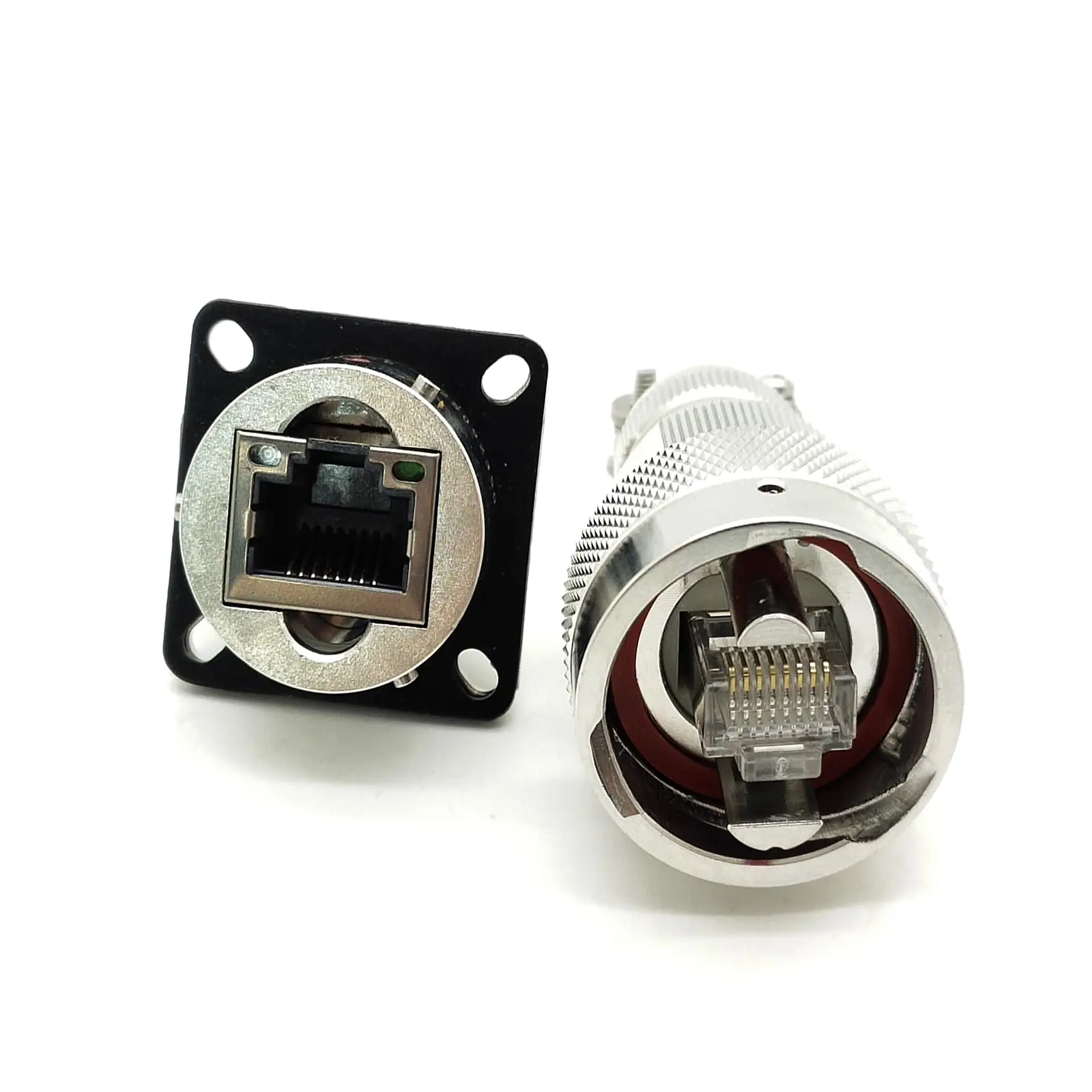 YW RJ-45 Interface Plug Socket Panel Mount Solder Cup Male Butt-Joint Female Bayonet Coupling 180°Connector