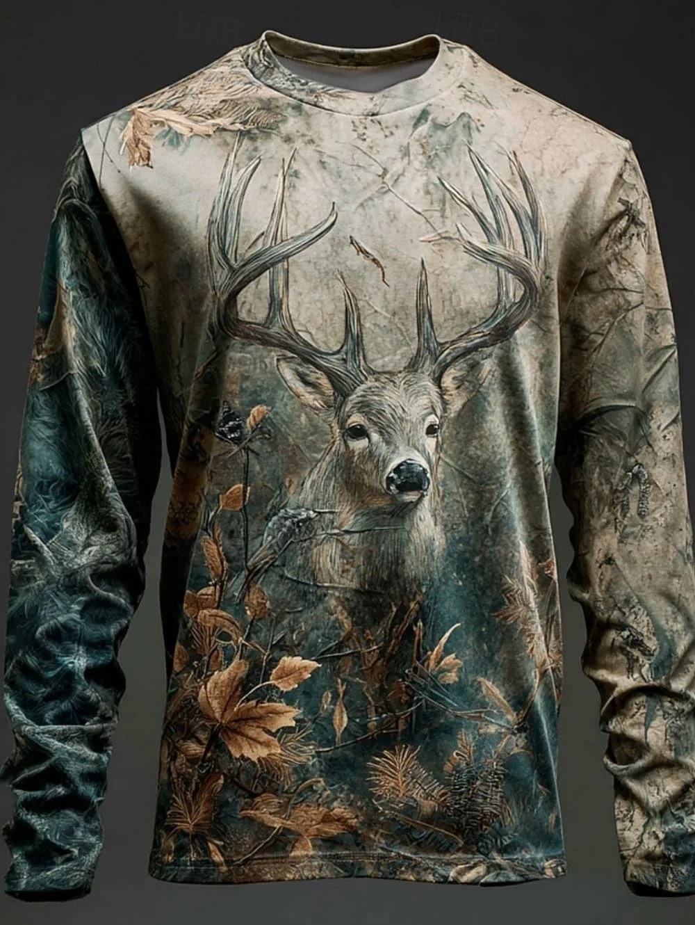 Men's T-Shirt Camo Animal Print Long Sleeve 3D Graphic Crew Neck Shirt Outdoor Street Spring Summer Casual Tops for Men Hunting