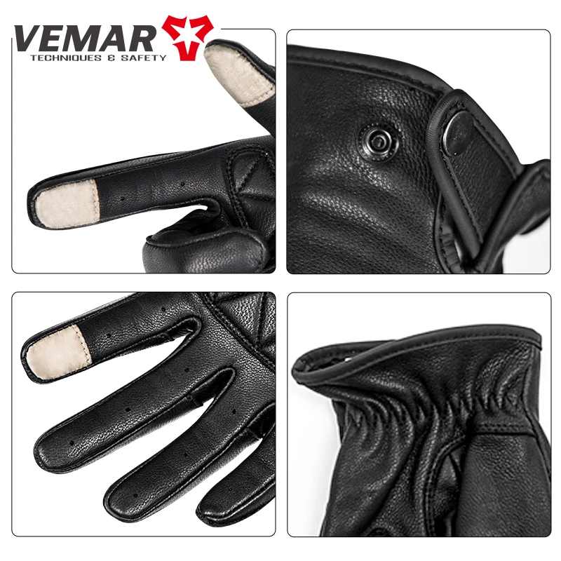 Vemar Goat Leather Motorcycle Men\'s Gloves Brown Vintage Moto Women Summer Autumn Retro Motorbike Sheepskin Full Finger Knight