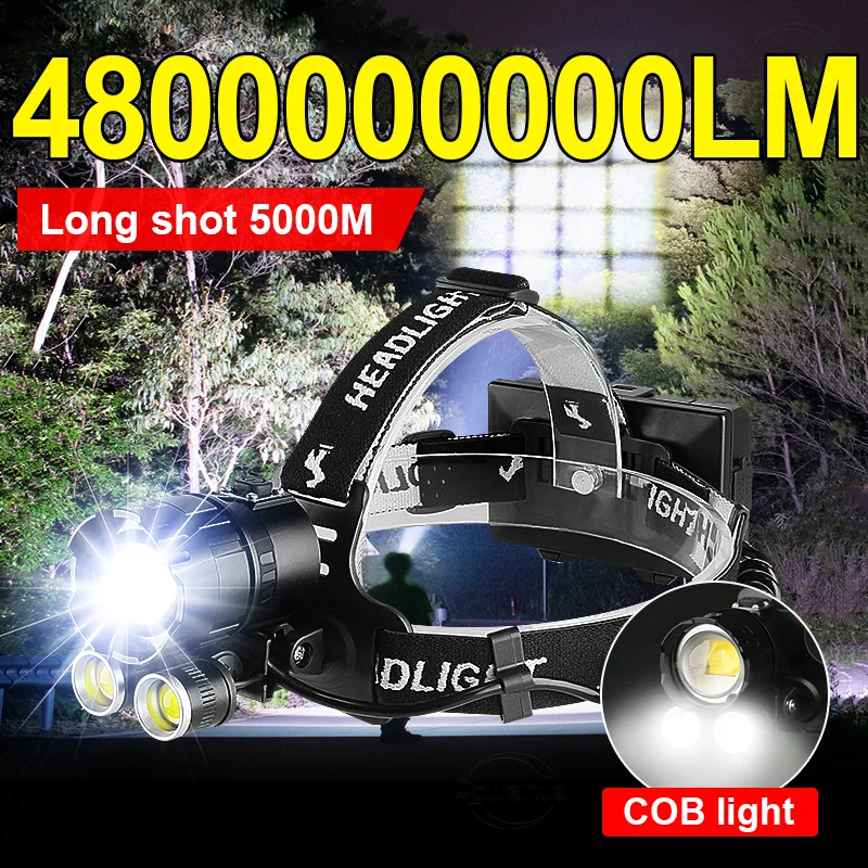 

Суперяркий налобный фонарь для кемпинга с COB-подсветкой, водонепроницаемый, перезаряжаемый, с аккумулятором 18650, лампа XHP160