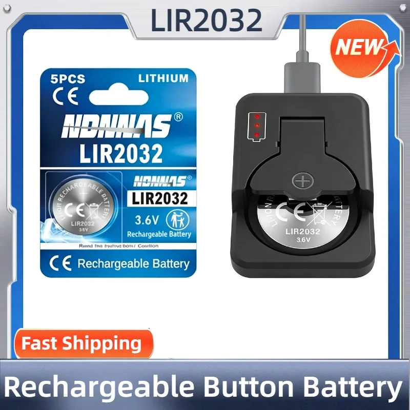 NEW LIR2032 3.6V Rechargeable Lithium Button Battery, Compatible with CR2032 for Car Key Fob, Watch, Remote