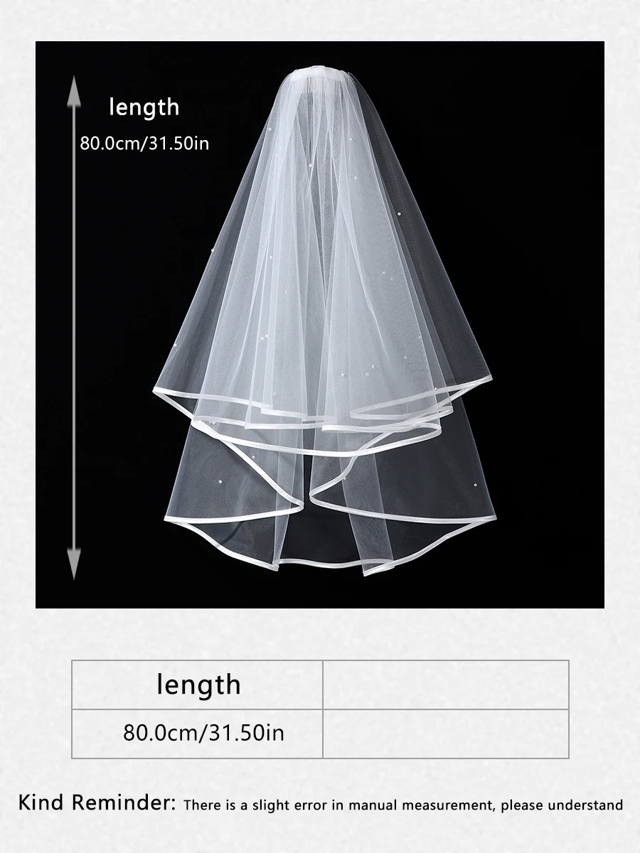 Elegant white minimalist bridal veil, suitable for women's weddings with a waist length veil (excluding model earrings)