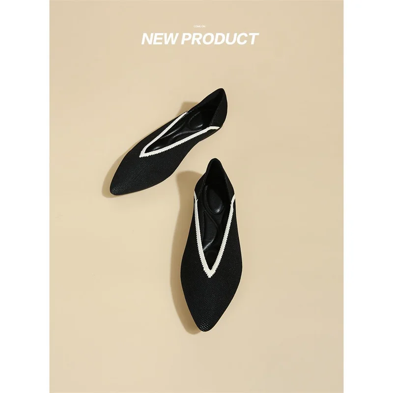 Flat Shoes Women\'s Spring Summer Knitting Fly Line  Shoes Pointed Tie Soft Bottom Breathable Non-slip Single Shoes