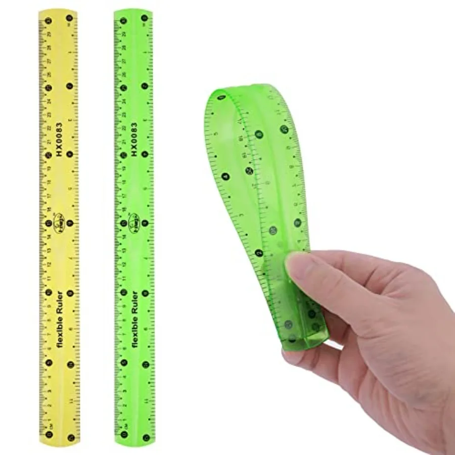 

Flexible 2-Piece Ruler 30cm/12inch Plastic Shatterproof Straight Edge Soft Bendable Clear Ruler for Adults Orange+Green