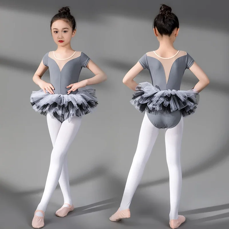 Ballet Dress Long/Short Sleeve Ballet Leotard Girls Kids Ballet Tutu Dancewear Training Dress Children Gymnastics Tulle Skirted