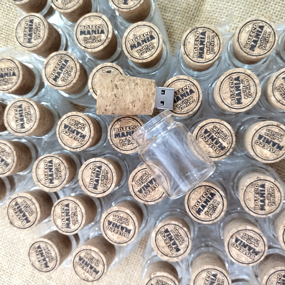 30 stks Nieuwe Collectie Messenger Fles Usb 2.0 Memory Stick Glas Drift Fles Usb Flash Drives Houten Kurk Pendrive 16 GB 32 GB 64 GB