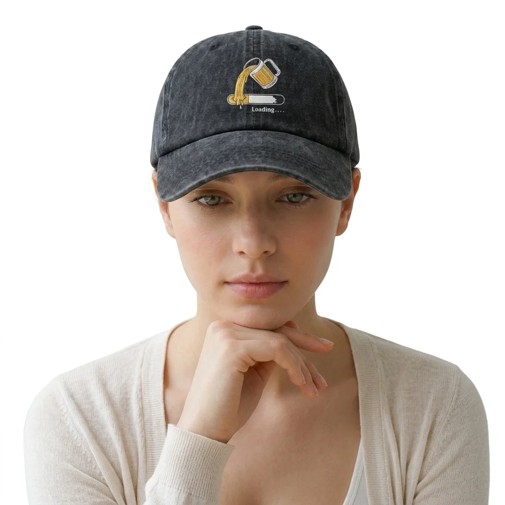 Vintage Washed Beer Loading Graphic Baseball Cap, Adjustable Unisex Dad Hat with Metal Buckle, Funny Beer Lover Gift