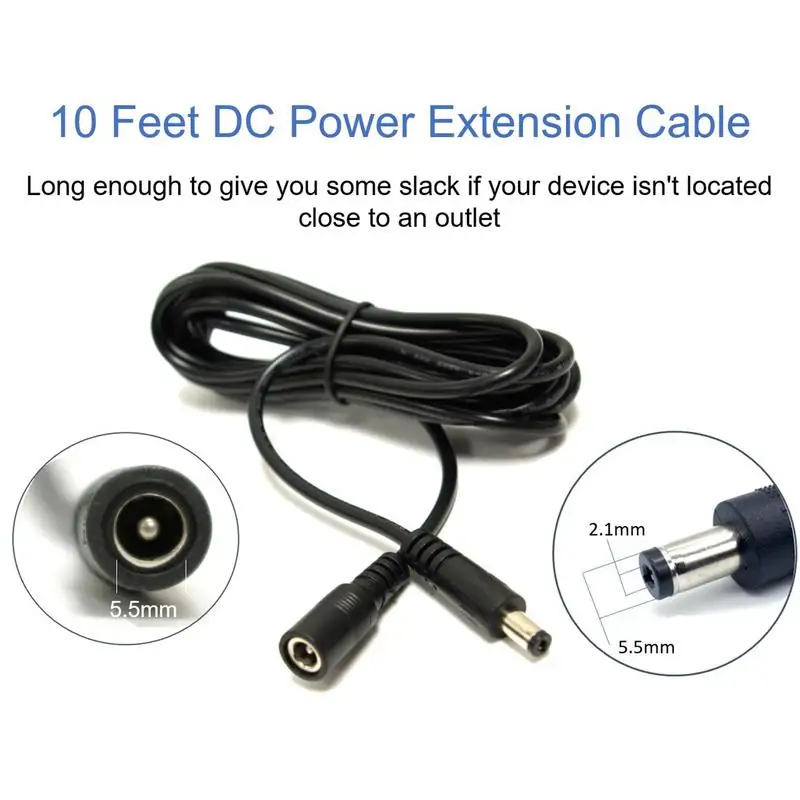 Kabel ekstensi DC 12V pria ke wanita, kabel ekstensi kamera 2.1mm X 5.5mm DC 12V untuk dalam ruangan luar ruangan