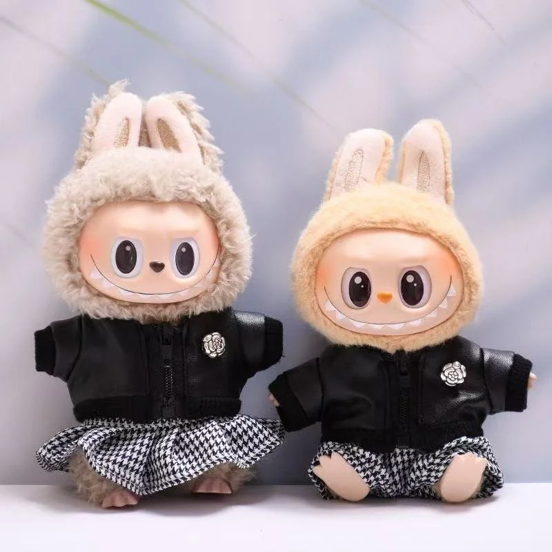 For 15 17cm Labubu Doll Clothes Plush Doll'S Clothes Cool And  Leather Clothing Labubu I II Idol Dolls Sitting Party Accessories