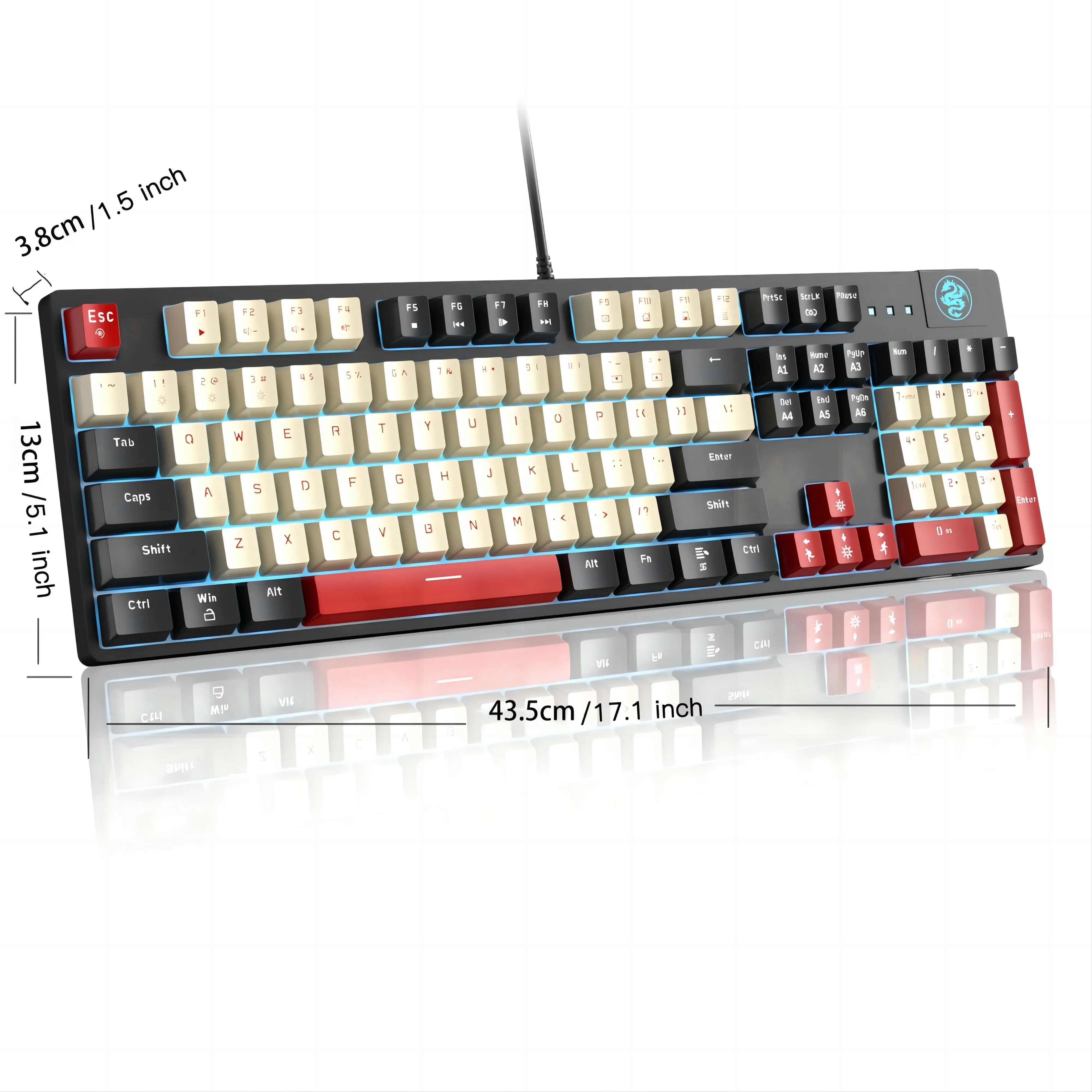 MageGee Mechanical Gaming Keyboard MK-Armor LED Rainbow Backlit and Wired USB 104 Keys Keyboard with Red Switches, for Windows P