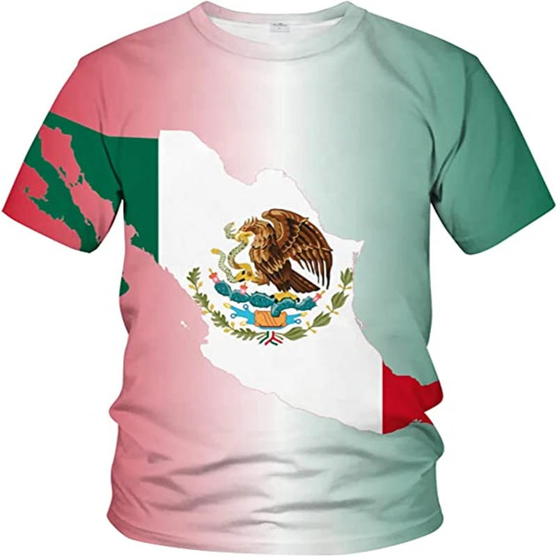 Mexico Flag Print Tee Shirt For Men Cloting Fashion 3D Mexican National Emblem Graphic Short Sleeve Oversized Tshirts Streetwear