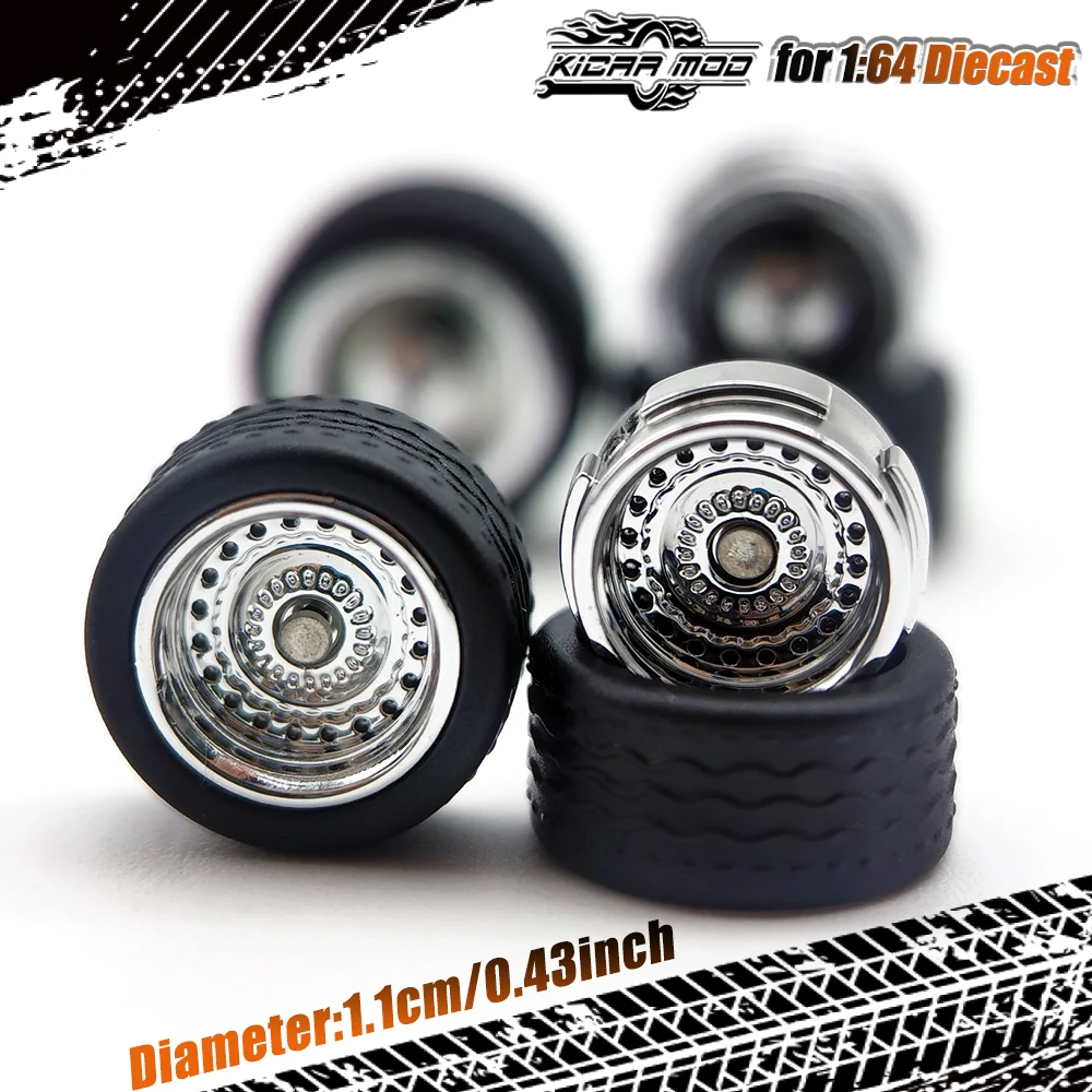 1/64 Modellauto-Räder mit abnehmbaren Gummireifen, geschlossene Speichen, Umbauteile für Druckguss-Spielzeugautos, D:11mm, 1 Set – Detail 15