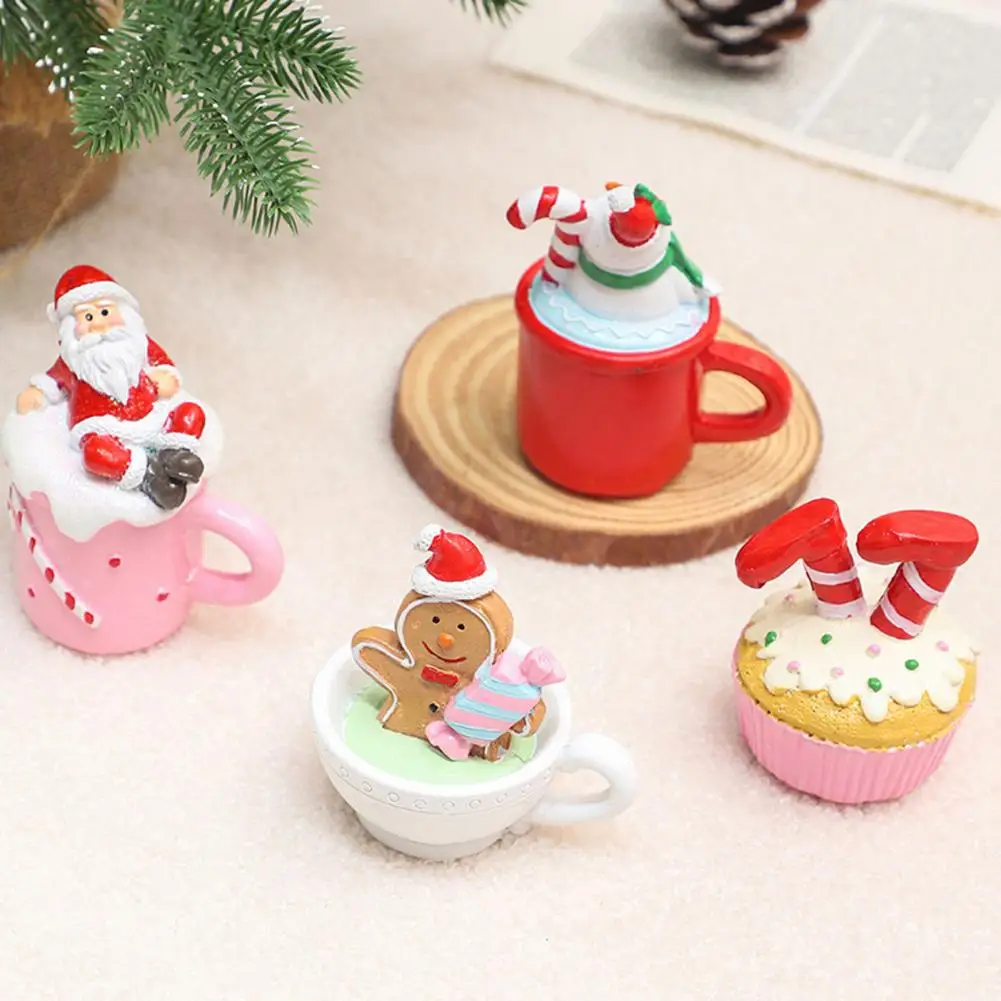 Christmas Decoration Mini Coffee Mug Decor with Faux Whipped Cream Toppers Resin Santa Snowman Tabletop Figurine for Home Partie