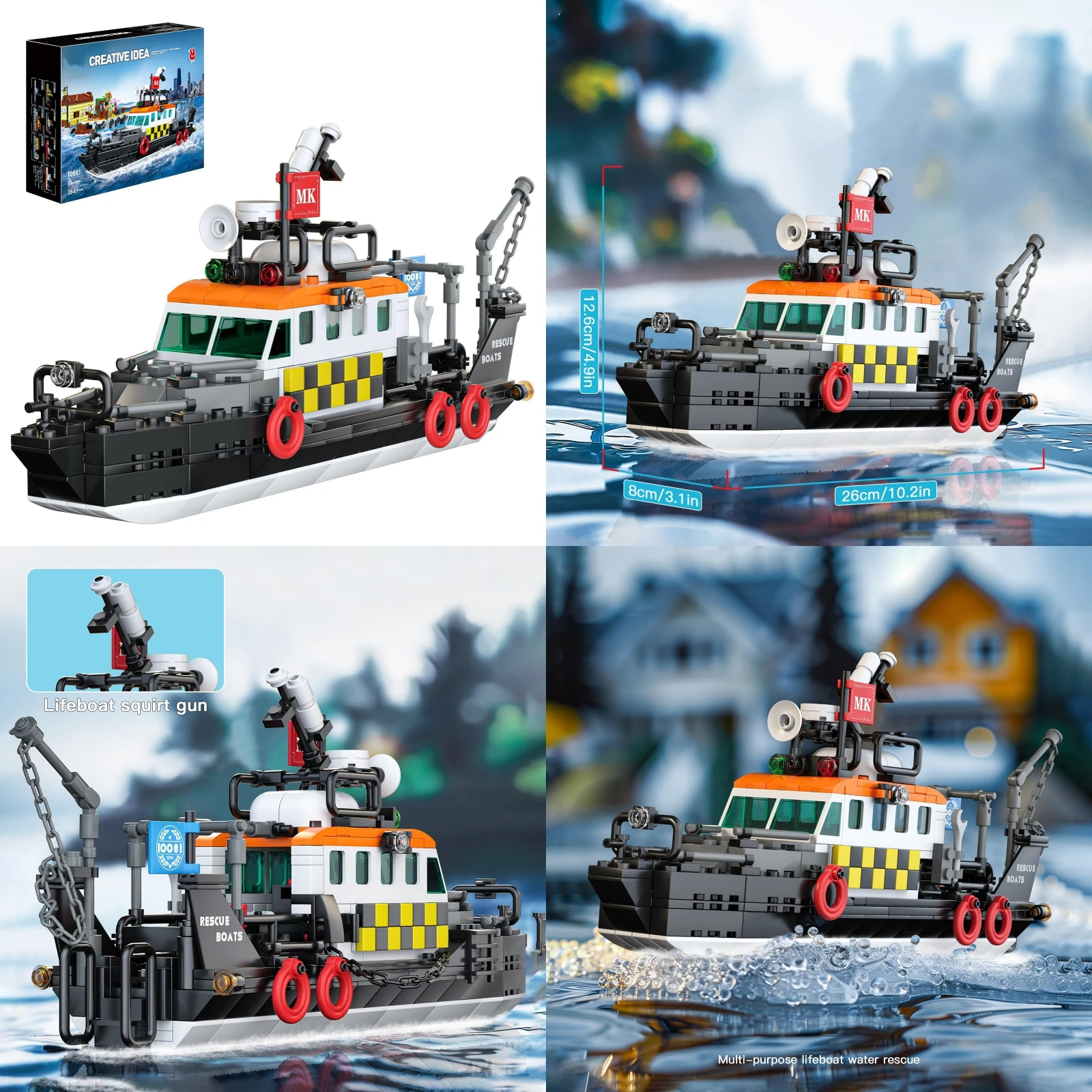 Mould King MOC City Creative Lifeboat Fireboat Figures Building Block Ocean Rescue Ship Fishing Police Boat Model Bricks Gift